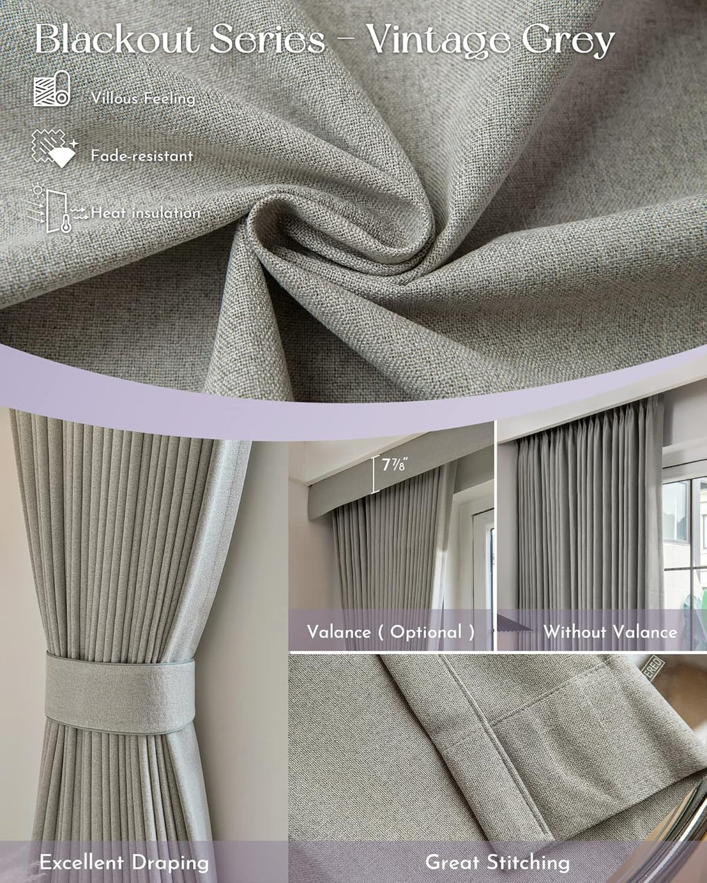 Graywind Hardwired Smart Curtains Motorized Blackout Curtain with Remote Alexa Google Control for Sliding Door Thermal Insulated Drape One-Way or Split Draw, Custom Width to 220" (Vintage Grey)