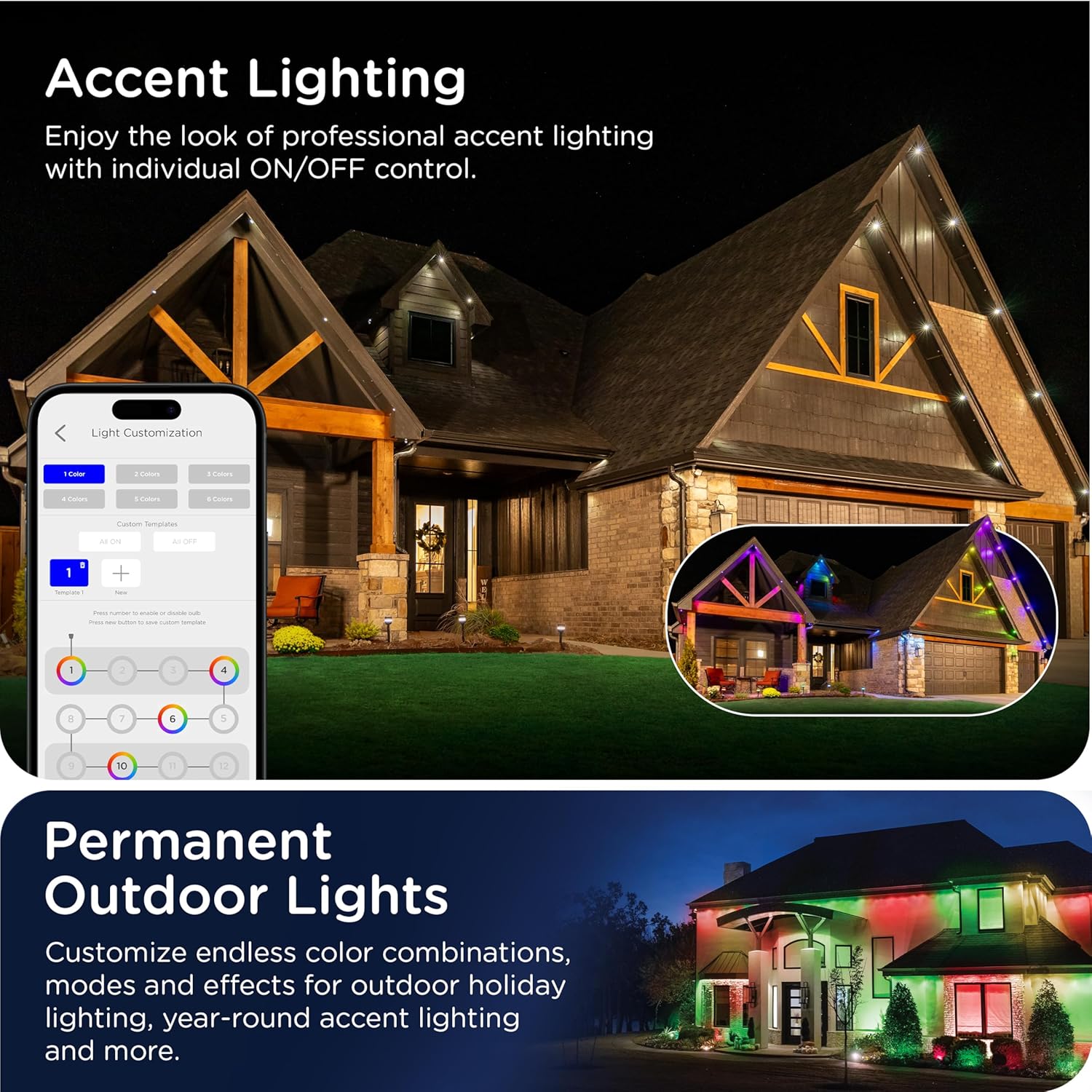 Enbrighten Vibe Eternity Permanent Outdoor Lights for House, 150ft, 108 RGBWIC LEDs, Close Spacing, 33lm, Color Changing, Christmas, Eave Lighting, Smart App, Works with Alexa, Google Home, 85102