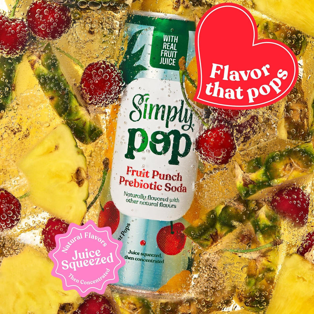 Simply POP Prebiotic Soda Fruit Punch Cans, 12 fl oz, 12 Pack