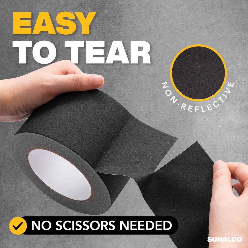 Gaffers Tape (3 Inch x 30 Yards) Strong Hold, Easy to Rip, Residue-Free Professional Grade Floor Tape for Electrical Cords, Matte Finish Non Reflective, Weather Resistant (Black)