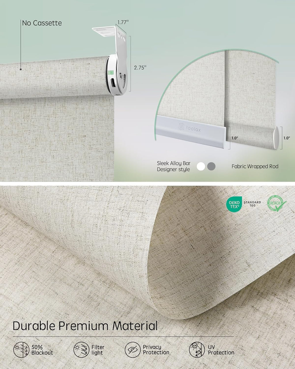 Yoolax Smart Coupled Roller Shades Compatible with Alexa Google, Motorized Blinds with Remote Light Filtering Coupled Roller Shades for X-Large Windows, Custom Size(XL Coupled-Linen Beige)
