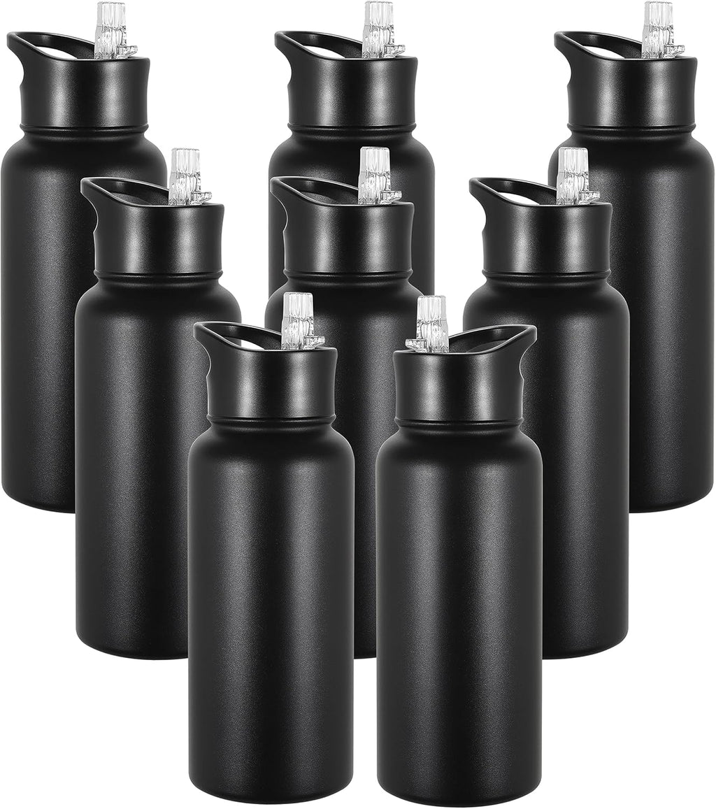 VEGOND 32 oz Insulated Water Bottle Bulk Stainless Steel Metal Water Bottles with Leak Proof Straw Lid & Spout Lid, Wide Mouth Double Walled Vacuum Travel Sports Bottle, 8 Pack