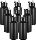 VEGOND 32 oz Insulated Water Bottle Bulk Stainless Steel Metal Water Bottles with Leak Proof Straw Lid & Spout Lid, Wide Mouth Double Walled Vacuum Travel Sports Bottle, 8 Pack