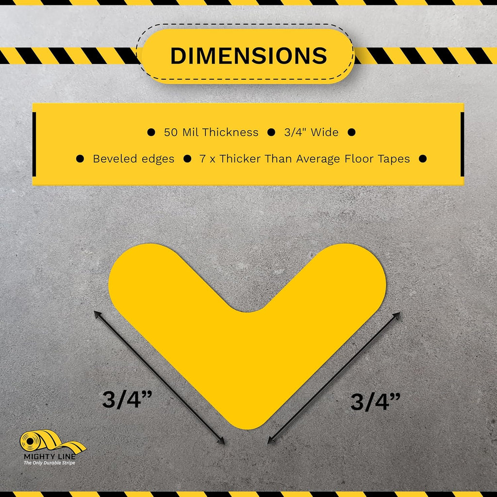 Mighty Line 3/4" Wide Solid Mini Corner Marker Floor Marking Tape, Heavy-Duty, Peel and Stick, Adhesive, Industrial Quality, Yellow, Pack of 108