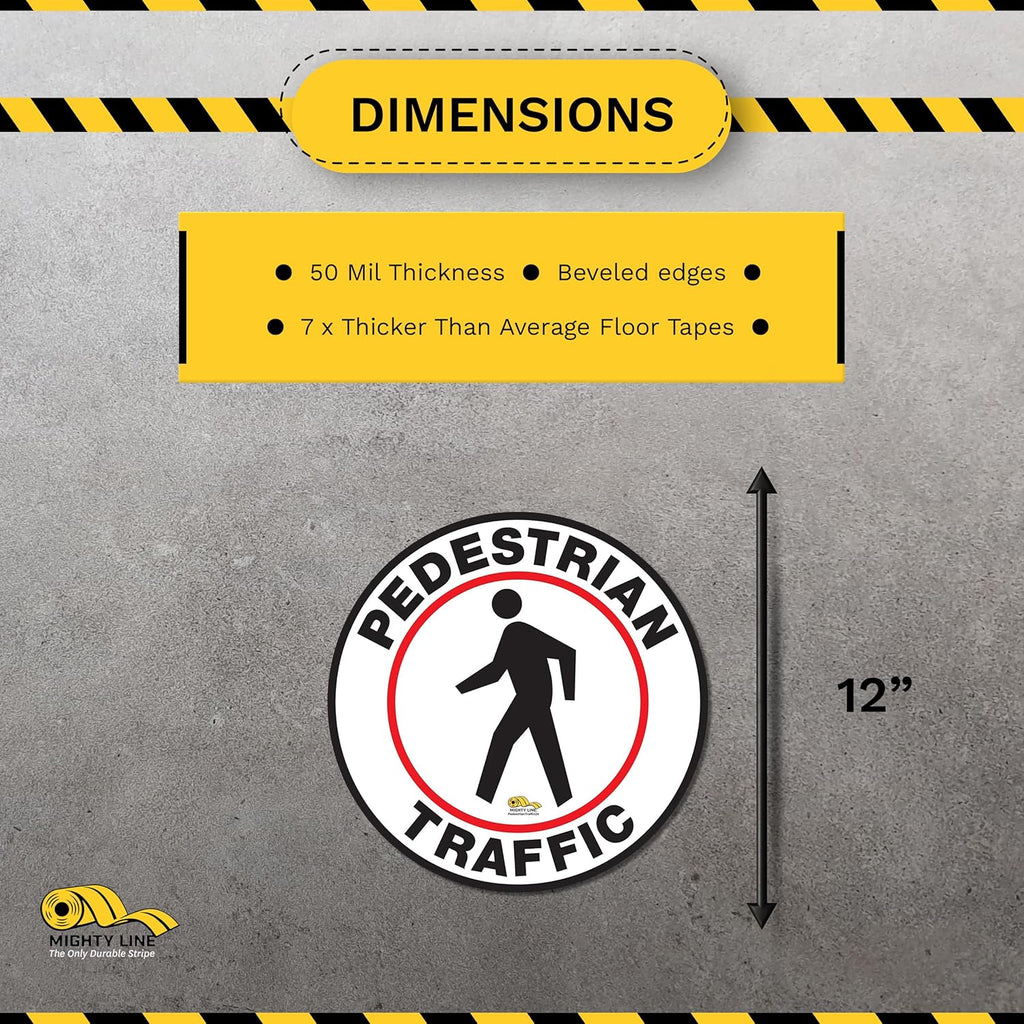 Mighty Line Pedestrian Traffic Crossing Walkway Floor Sign for Safety, Caution, Warning, Heavy-Duty, Peel and Stick, Adhesive, Industrial Quality, 12"