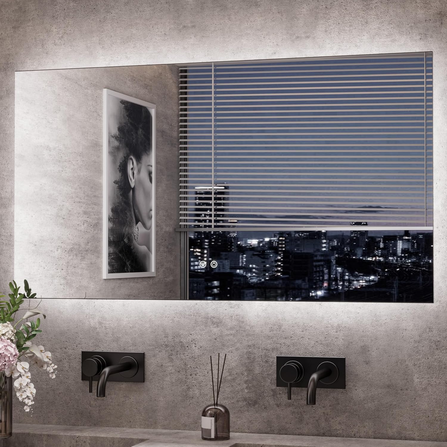 TETOTE 55 x 30 Inch LED Mirror Backlit Bathroom,Anti-Fog Mirror with Light,Dimmable,CRI90+,IP54 Water Proof,Wall Mounted Vanity Lighted,Horizontal/Vertical