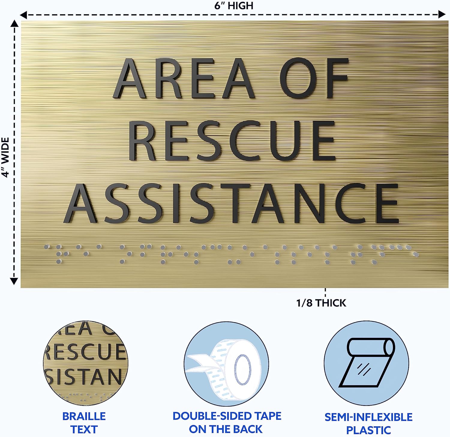 6" X4" Area of Rescue Assistance Sign- Tactile Graphics Grade 2 Braille Text ADA Compliant Sign |ADA Compliant Plastic Signs for Schools, Offices, Businesses, Apartments & Restaurants