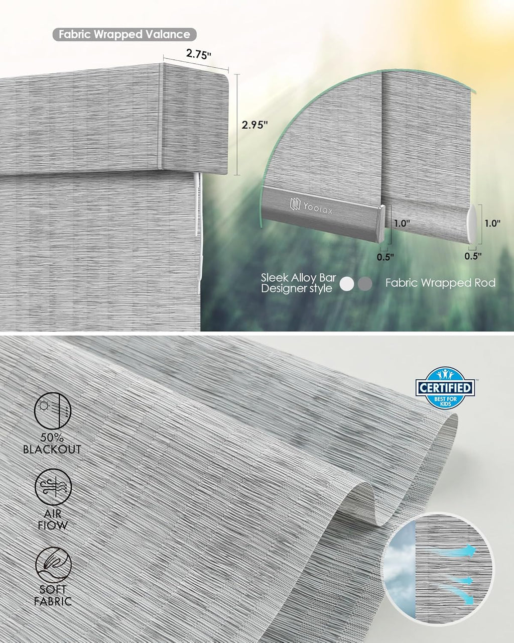 Yoolax Motorized Blinds with Remote, Light Filtering Smart Blinds Compatible with Alexa Google Home, Automatic Shades for Windows Living Room, Custom Size (50% Blackout V-Jungle Greyish White)