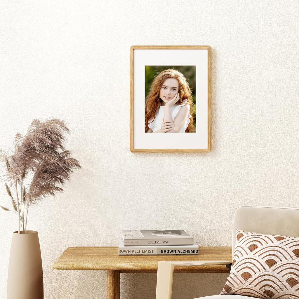 Solid Oak Wood 12x16 Picture Frame, Farmhouse 12 x 16 Wooden Frames, 12x16 Frame Matted to 8.5x11, Tempered Real Glass, 12"x16" Frames Minimalist Art Frame for Home Deocr, Natural Oak Color, 1 Pack