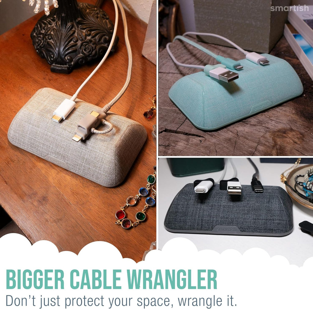 Smartish® Magnetic Cord Holder - Bigger Cable Wrangler Stocking Stuffer Organizer with Magnet Clips for Charger Management on Desktop, Nightstand - Holds 6+ Cables - Teal Me More