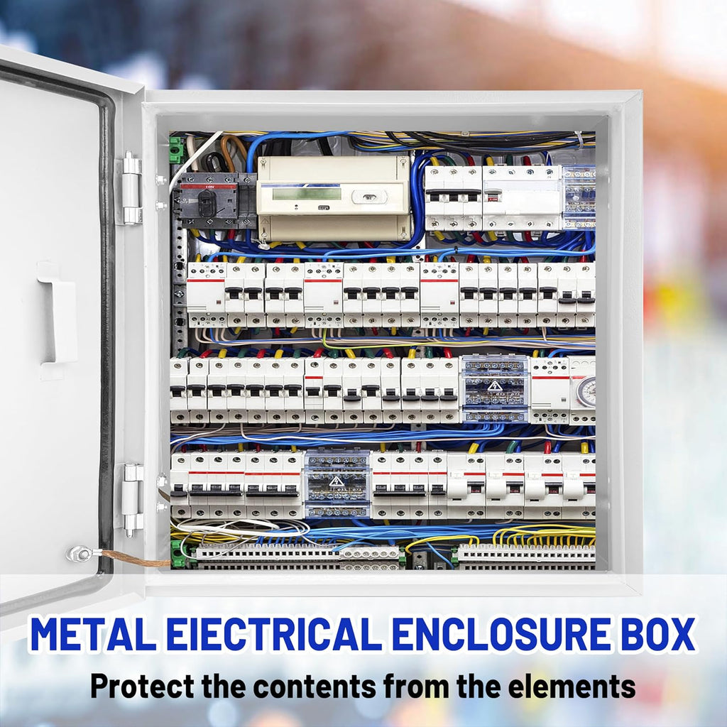 Outdoor Electrical Box 16 x 16 x 8”D NEMA 4X Enclosure Steel Box, Waterproof & Dustproof Outdoor/Indoor Lockable Electrical Junction Box, with Mounting Plate