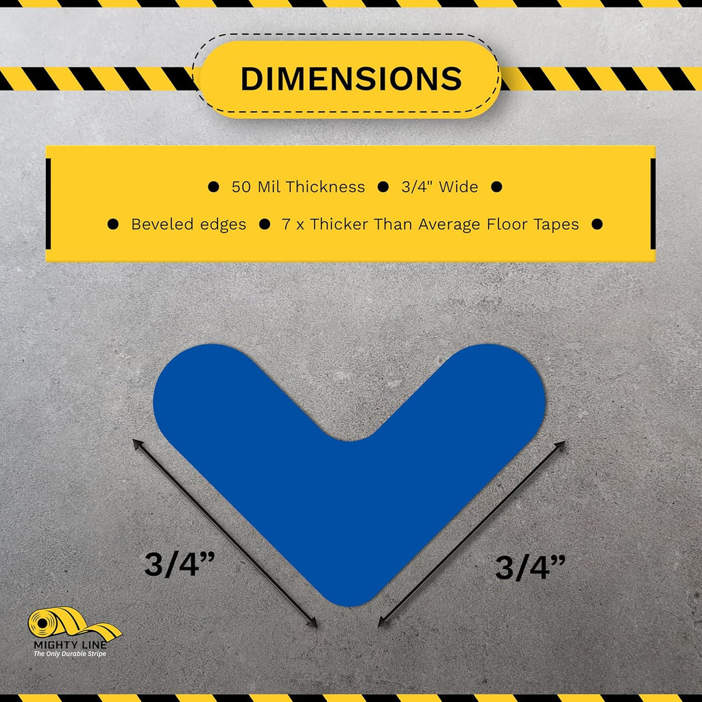Mighty Line 3/4" Wide Corner Floor Marking Tape, Heavy-Duty, Peel and Stick, Adhesive, Industrial Quality, Blue, Pack of 108