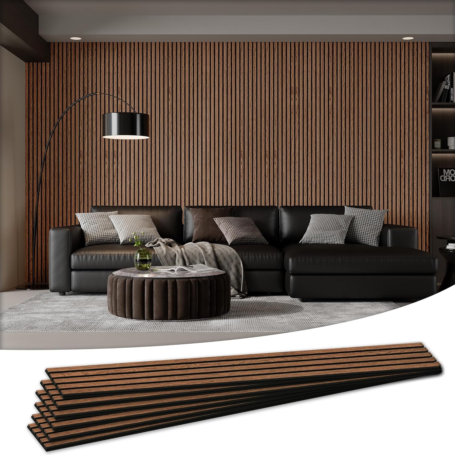 Wood Salt Acoustic Wall Panels, 6 Piece 94" x 7.9" x 0.8" Soundproof Wooden Wall Panels, 3D Fluted Sound Absorbing Panel, Red Oak