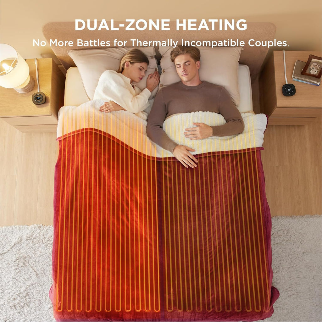 Bedsure Electric Blanket King Size - Dual Control Heated Blanket King Size, Fast Heating with 10 Time Settings & 10 Heat Settings, Warm Gift for Grandma (100x90 inches, Burgundy)