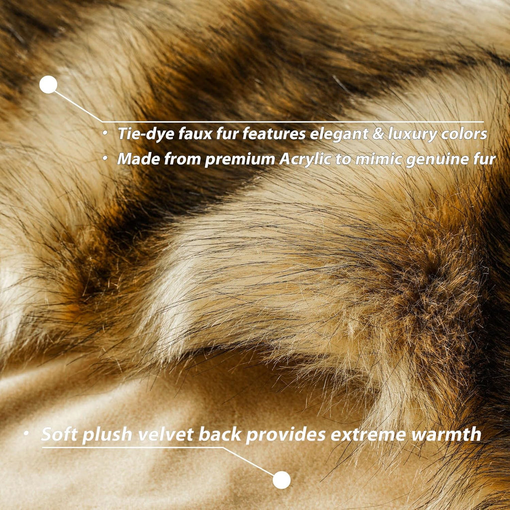 BATTILO HOME Luxury Golden Faux Fur Blanket, 60"x 80" Large Fur Throw Blankets for Bed, Couch, Soft Warm, Fuzzy, Fluffy, Golden with Back Tipped Blanket, Reversible to Plush Velvet