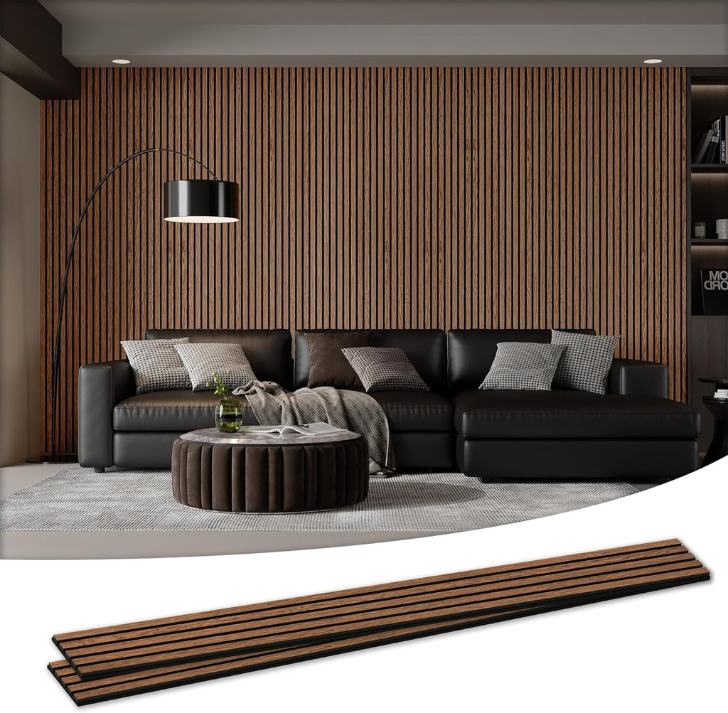 Wood Salt Acoustic Wall Panels, 2 Piece 94" x 23.6" x 0.8" Soundproof Wooden Wall Panels, 3D Fluted Sound Absorbing Panel, Red Oak
