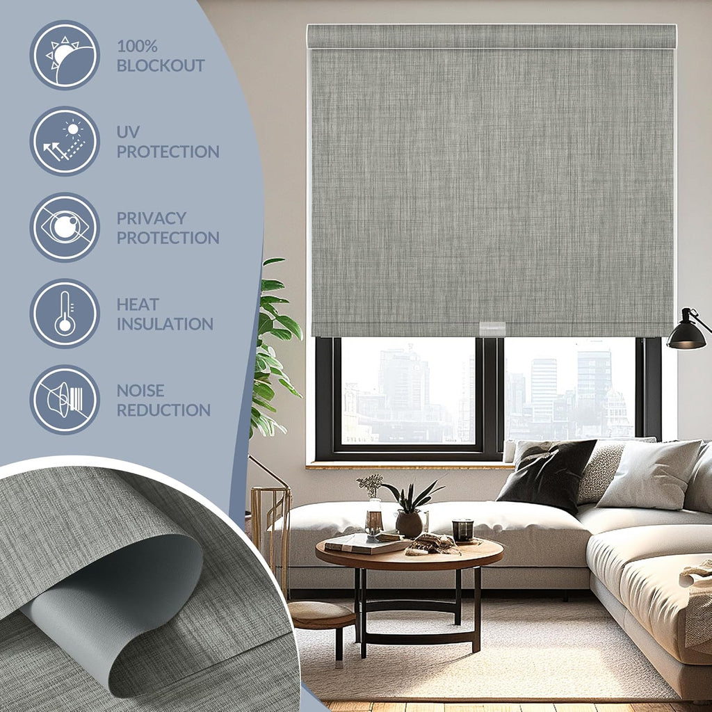 Boolegon Motorized Roller Blinds - 100% Blackout Smart Electric Shades with Remote, Compatible with Alexa/Google Home/HomeKit via Hub, Easy Install for Home Office, Light Grey, Custom Size.