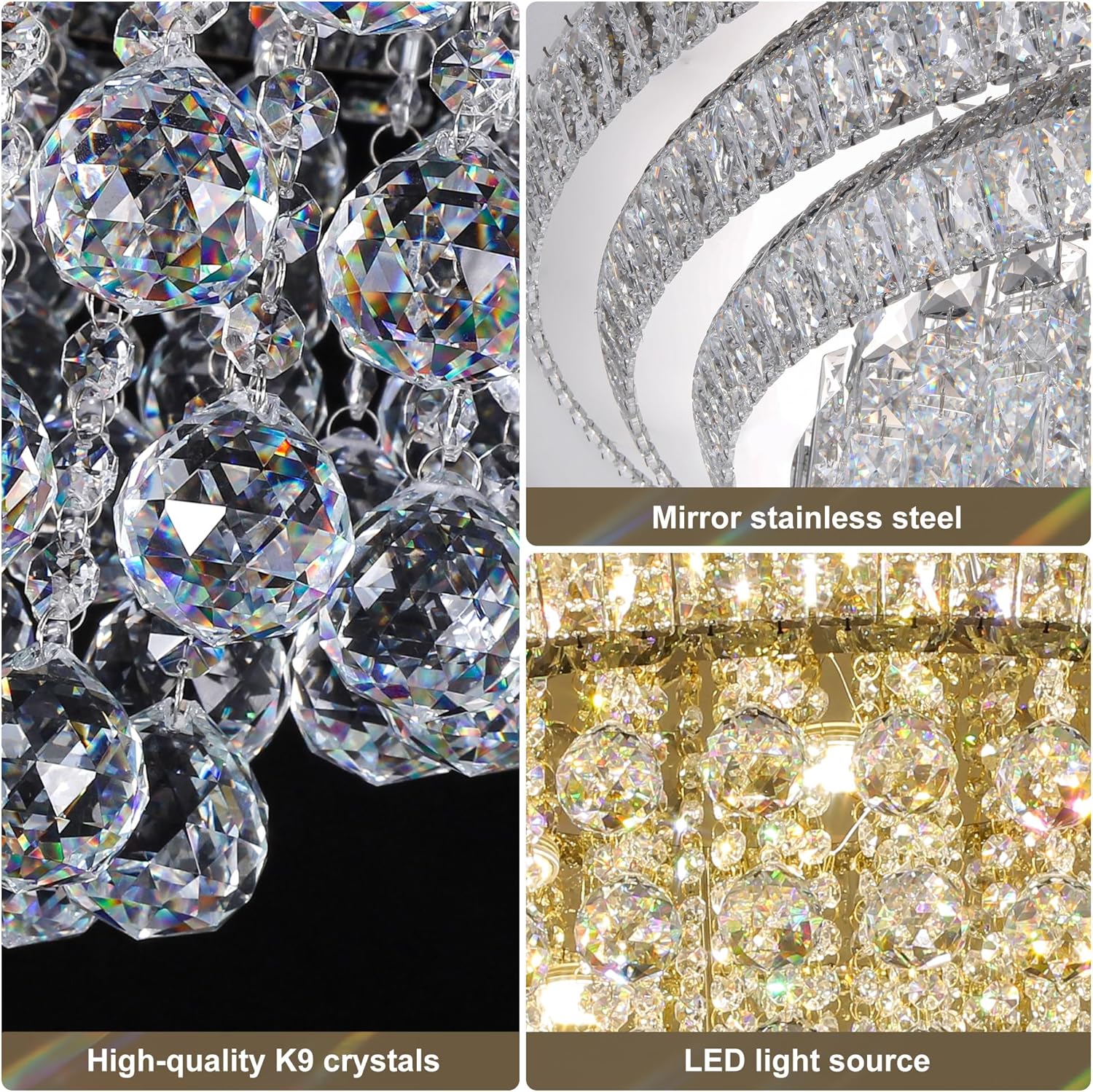 40“ Elegant LED Crystal Raindrop Ceiling Light, Flush Mount Chandelier Light Fixture with Remote Control for Living Room Kitchen Island Bedroom Hallway Entryway Foyer(Dimmable)