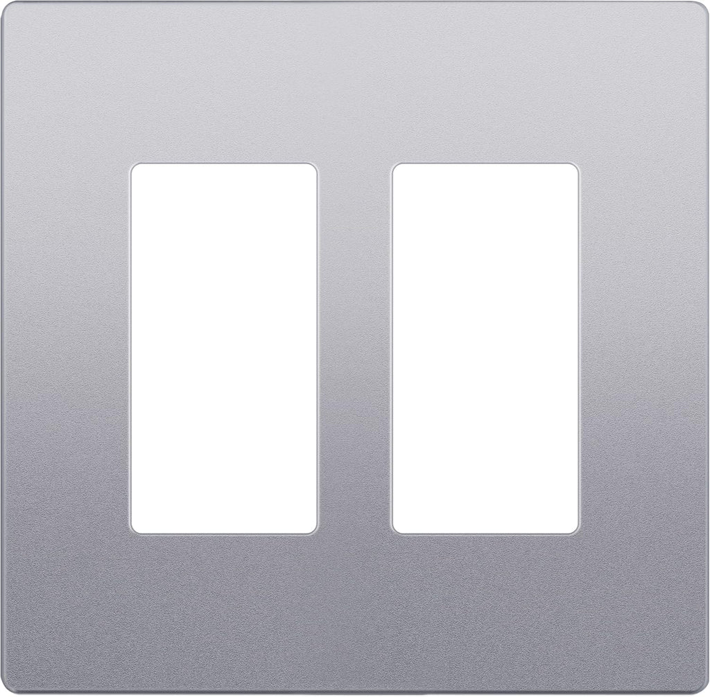 LIDER Matte Finish Decorator Switch Cover, Screwless Wall Plate, Mid-Size 2-Gang 4.88" x 4.92", Unbreakable Polycarbonate Thermoplastic, UL Listed, LSWP-32M-SV, Silver