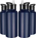 VEGOND 32 oz Insulated Water Bottle Bulk Stainless Steel Metal Water Bottles with Leak Proof Straw Lid & Spout Lid, Wide Mouth Double Walled Vacuum Travel Sports Bottle, 4 Pack