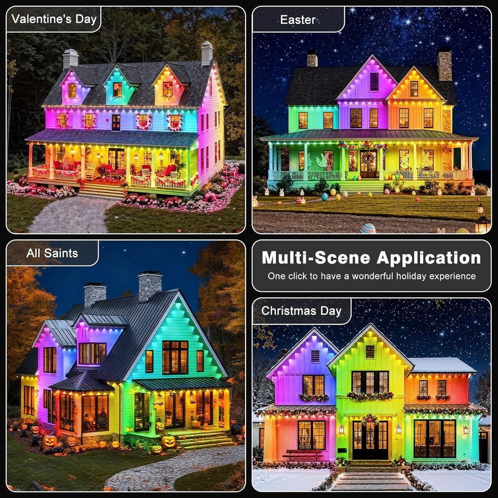 LITSOUL 200FT Permanent Outdoor Lights for House Waterproof, Smart RGB Eave LED Lighting with 16 Million Colors, IP67 Outdoor Strip Lights for Christmas Halloween Holiday Daily Decorations (200FT)