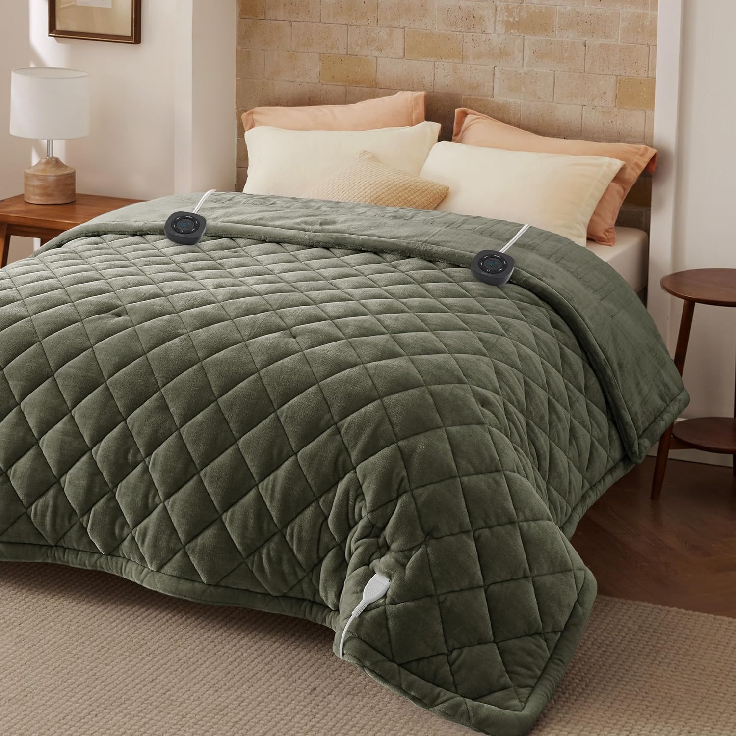 Bedsure Electric Blanket Queen Size - Dual Control Heated Weighted Blanket Queen with 10 Heat Settings, Fast Heating with 10 Time Settings (84x90 inches, Olive Green)