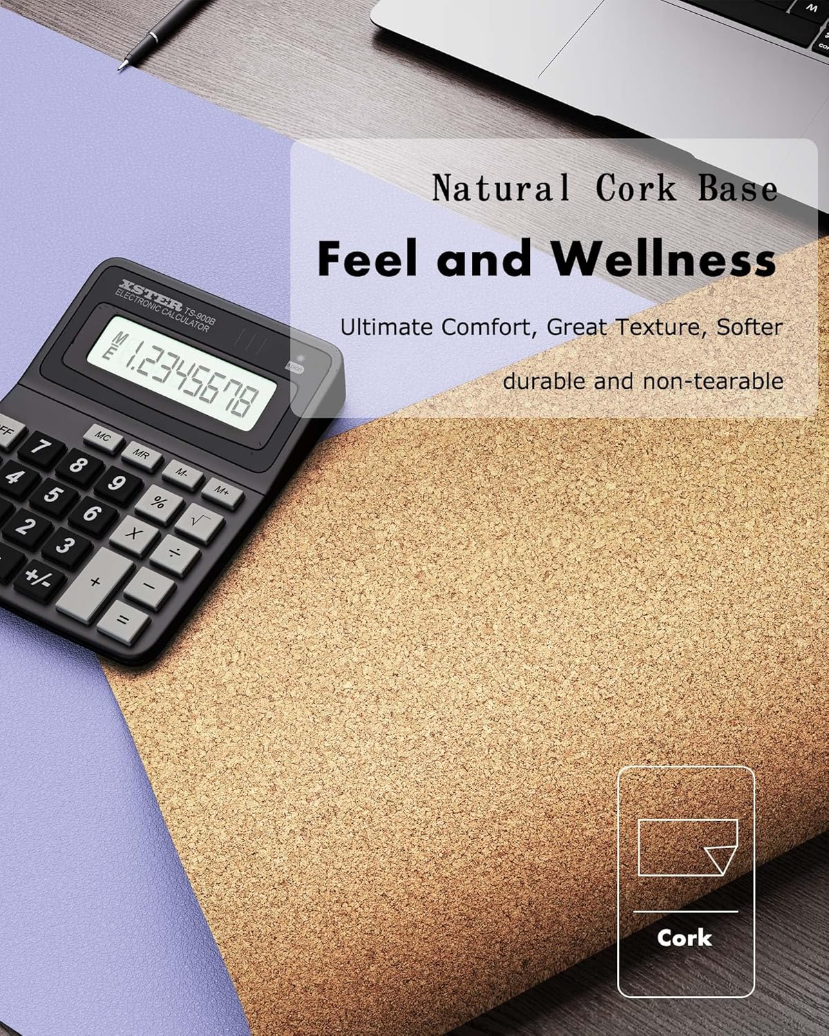 YSAGi Double-Sided Desk Mat, Eco Cork & Leather Desk Protector, Large Mouse Pad & Writing Pad for Office/Home (23.6"x13.7", Purple+Cork)