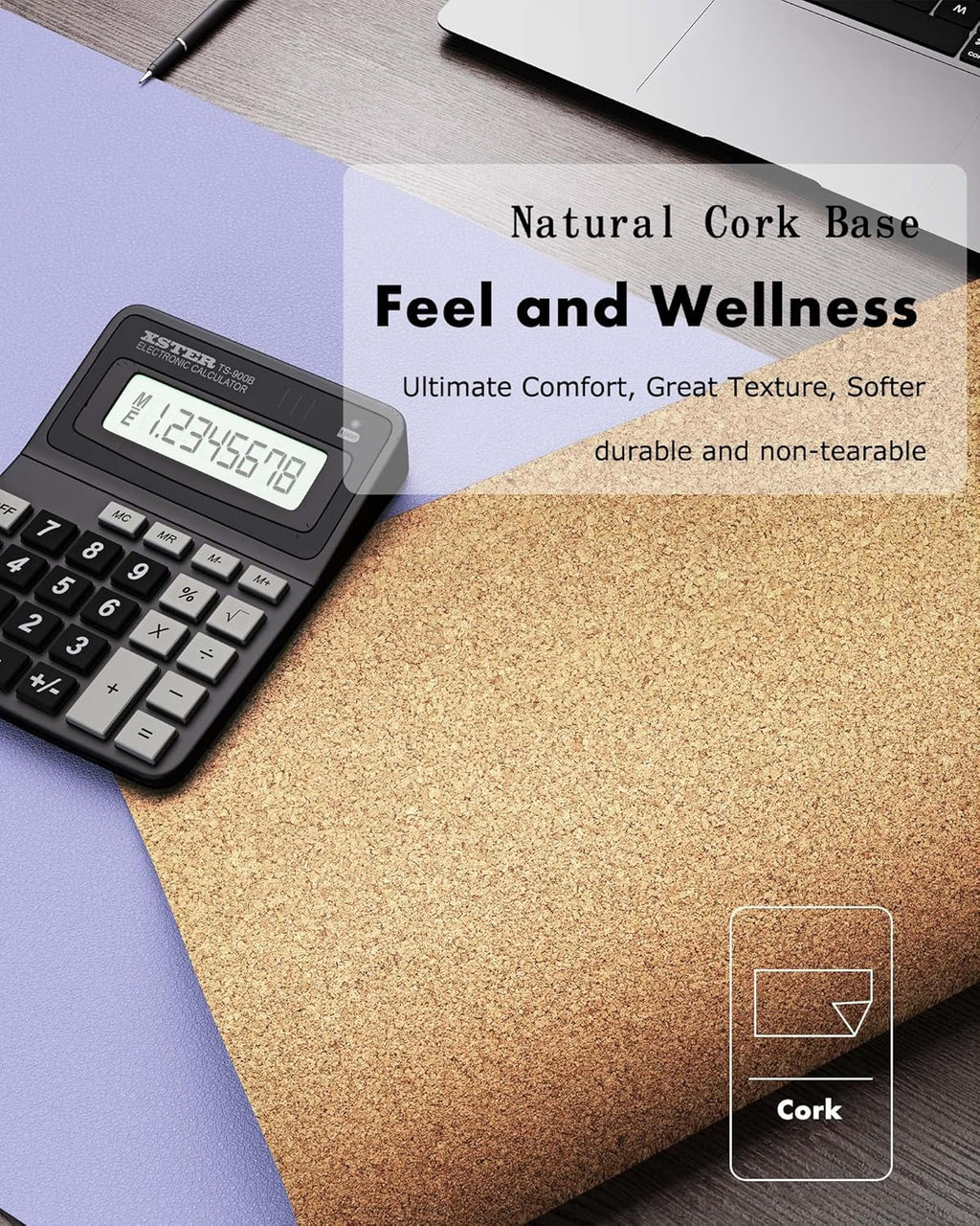 YSAGi Double-Sided Desk Pad, Leather Desk Mat, Eco Cork Desk Pad Protector, Large Mouse Pad for Desk, Waterproof Desk Blotter Pad, Desk Writing Pad for Office Work/Home (Purple+Cork, 47.2" x 23.6")