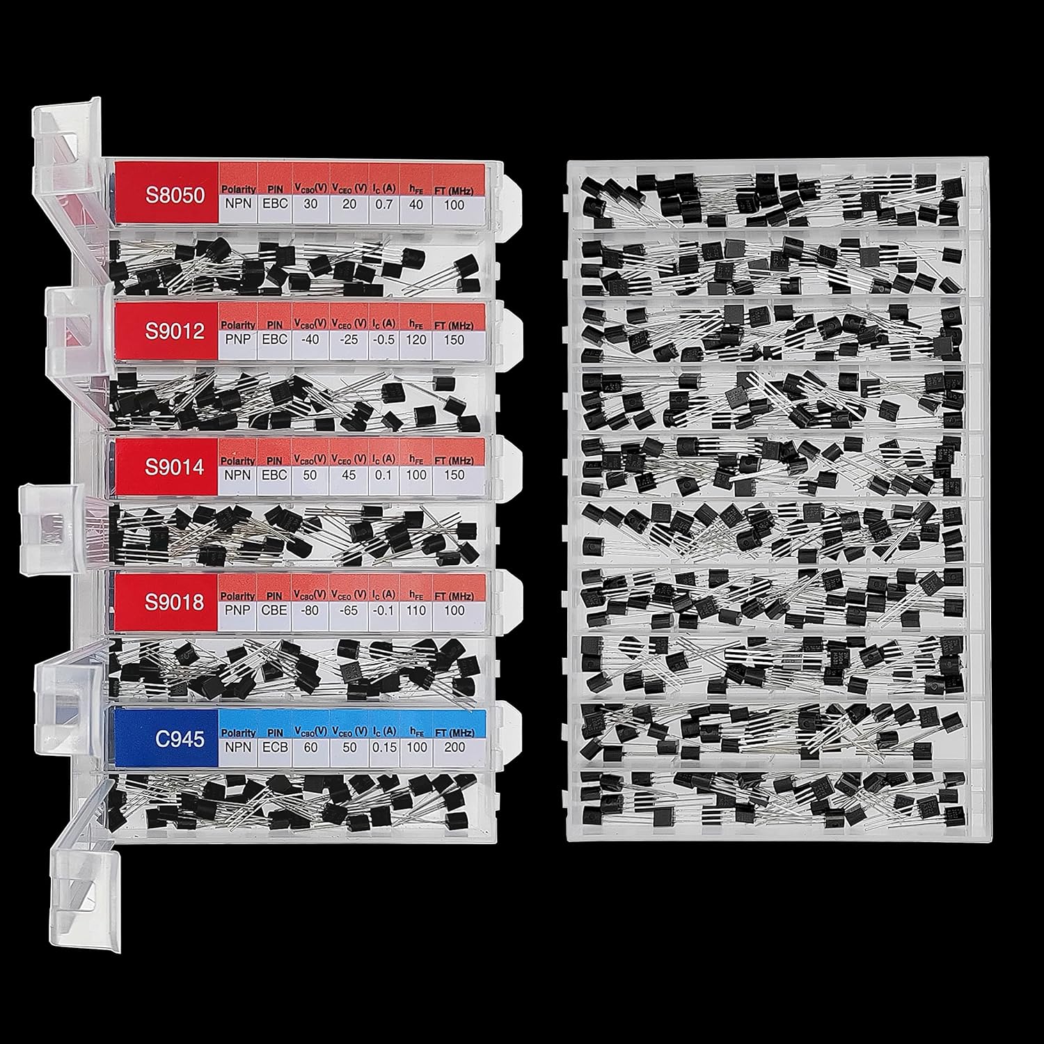 EEEEE 30 Kinds 1020pcs Assorted Type General Purpose TO92 Transistors PNP NPN Bipolar Power Transistor Assortment Kit with Individual Compartment