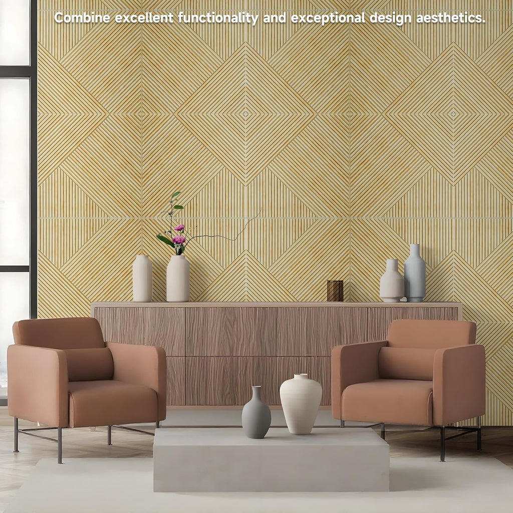 TO-TH Acoustic Wall Panels,6 Pack Total Size 72 x 48 Inches,Self-Adhesive Decorative Acoustic Panels for Wall and Ceiling,3D UV Printing with Wood Look,Natural Oak