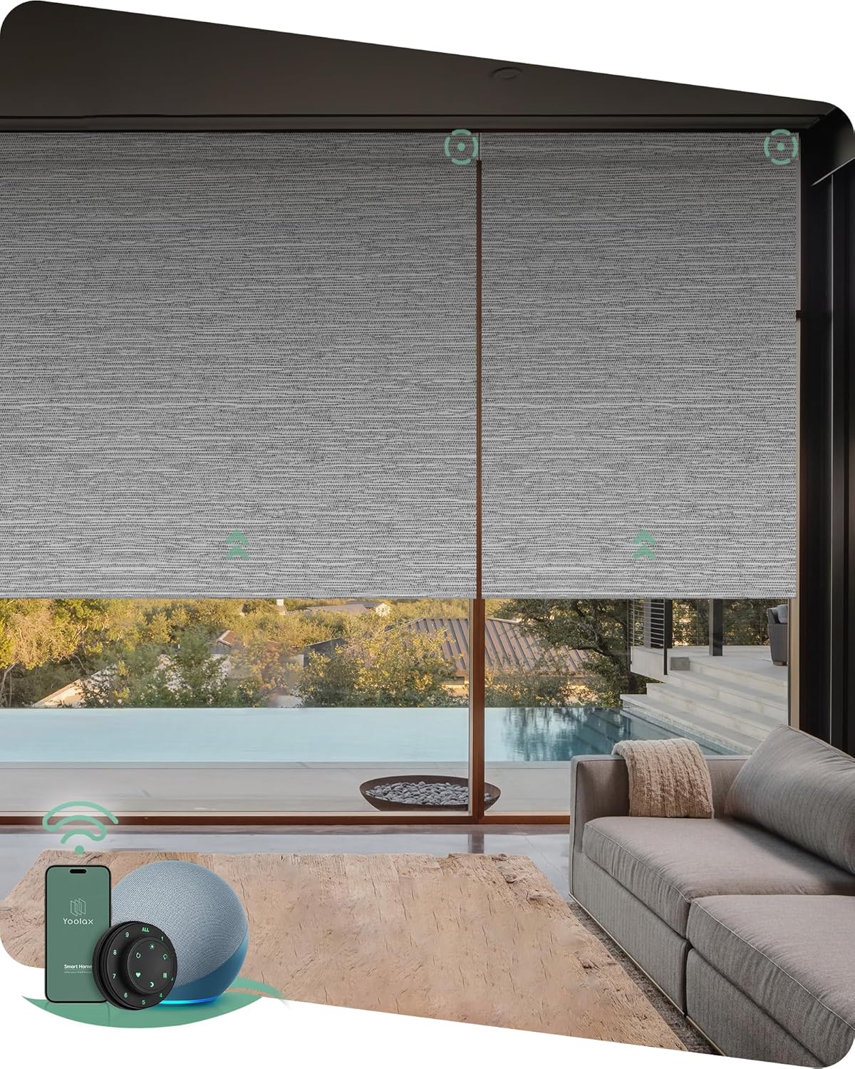 Yoolax Motorized Blinds with Remote, Smart Blinds for Windows Blackout Automatic Shades Work with Alexa Remote Control Roller Window Shades with Valance, Custom Size (Foggy Grey)