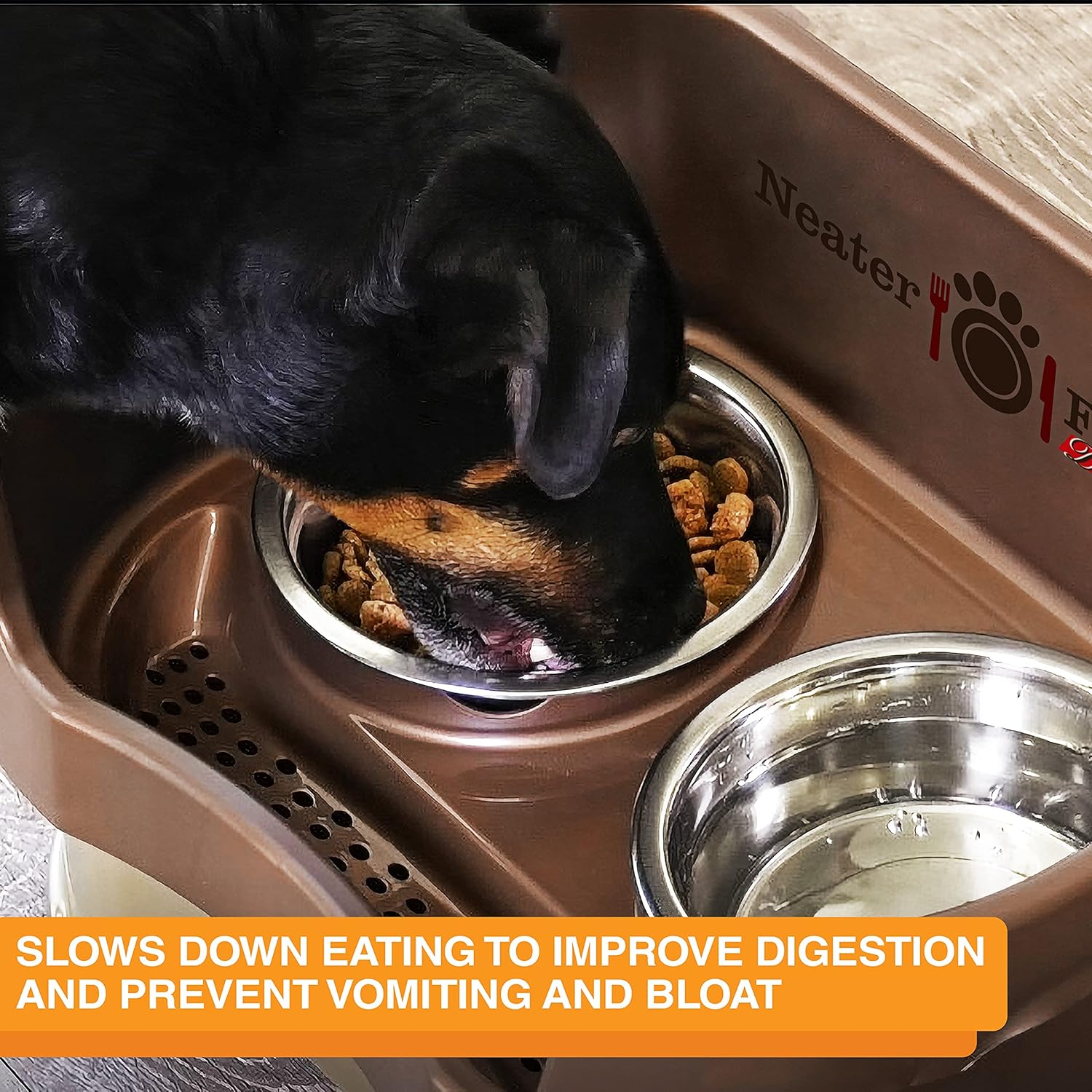 Neater Pet Brands Stainless Steel Slow Feed Dog Bowl for Fast Eating Large Breed, Metal Slow Feeder Dog Bowl Fits in Large Neater Feeders, for Puppy or Dogs (>40 lbs), 3 Cup Food Capacity
