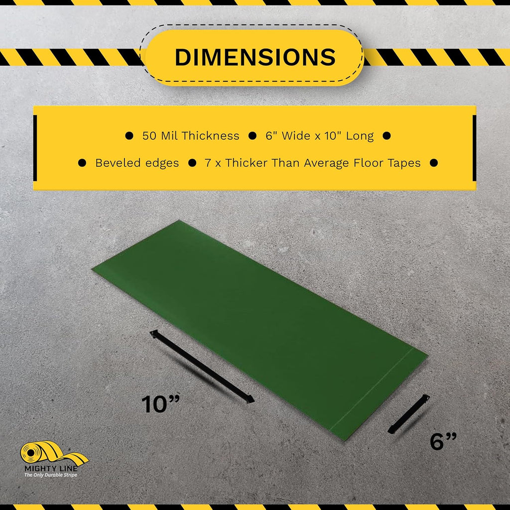 Mighty Line Floor Marking Tape Strips for Safety, Caution, Warning, Heavy-Duty, Peel and Stick, Adhesive, Industrial Quality, Green, 6" by 10"