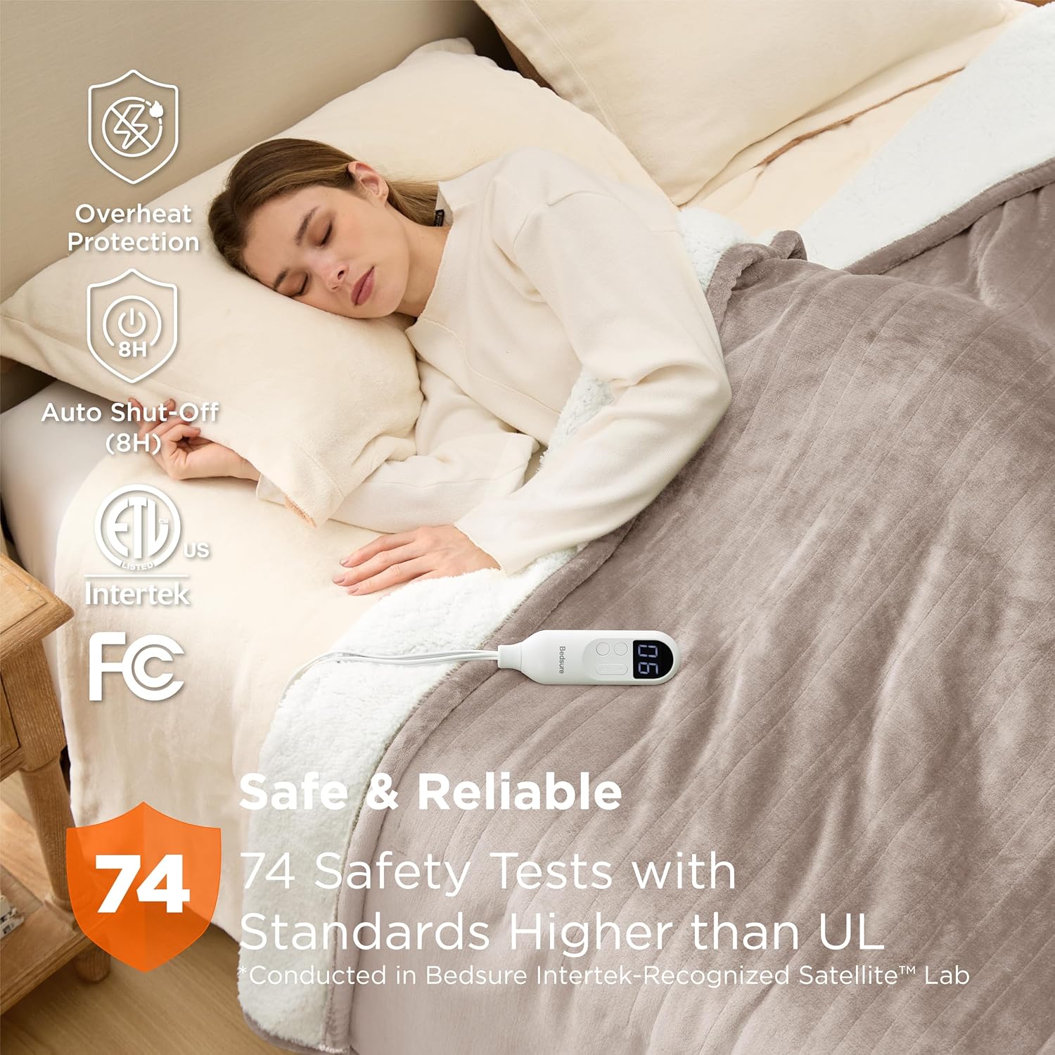 Bedsure Electric Blanket Twin - Soft Flannel Heated Blanket, Fast Heating with 10 Time Settings & 6 Heat Settings, Warm Gift for Grandma (62x84 inches, Taupe)