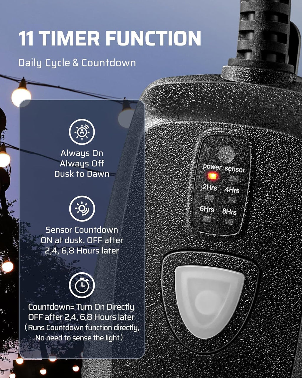DEWENWILS Outdoor Timer Outlet Waterproof with 11 Modes, Outdoor Light Timer, 100FT Remote Control, for Christmas Outdoor Lights, Pump, Sprinkler, Fountain