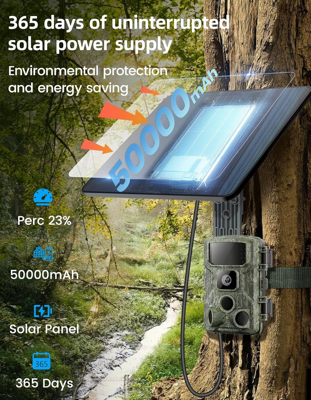 KJK 6W Solar Panel for Ring Camera, Trail Camera Solar Panel Charger with 5000mAh Battery for Game Camera and Security Camera,IP65 Waterproof, 360°Adjustable Bracket, Hunting Essentials
