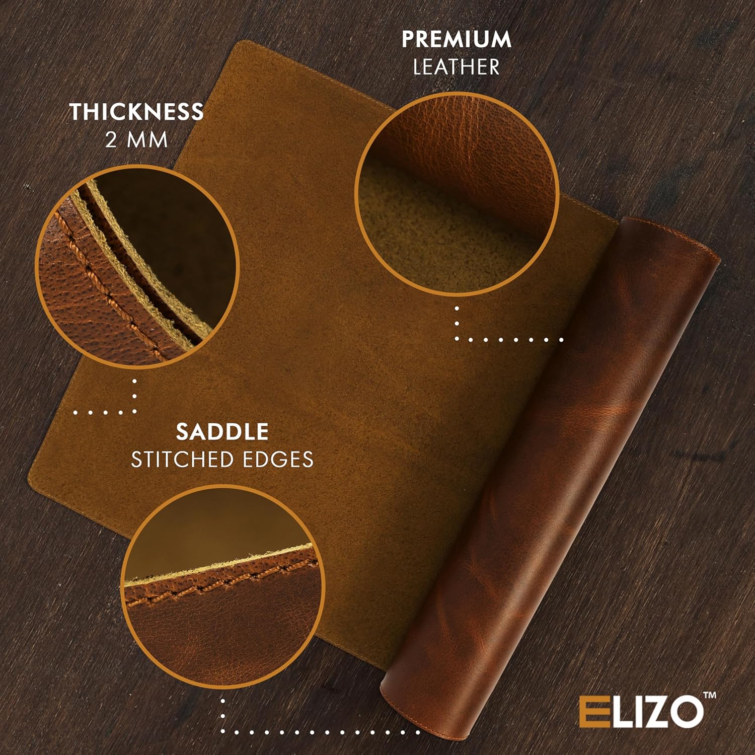 Elizo Real Leather Desk Mat Set (32x16) Large Desk Cover Desk Blotter Protector Computer Gaming Mouse Pad Table Laptop Office Desktop Accessories