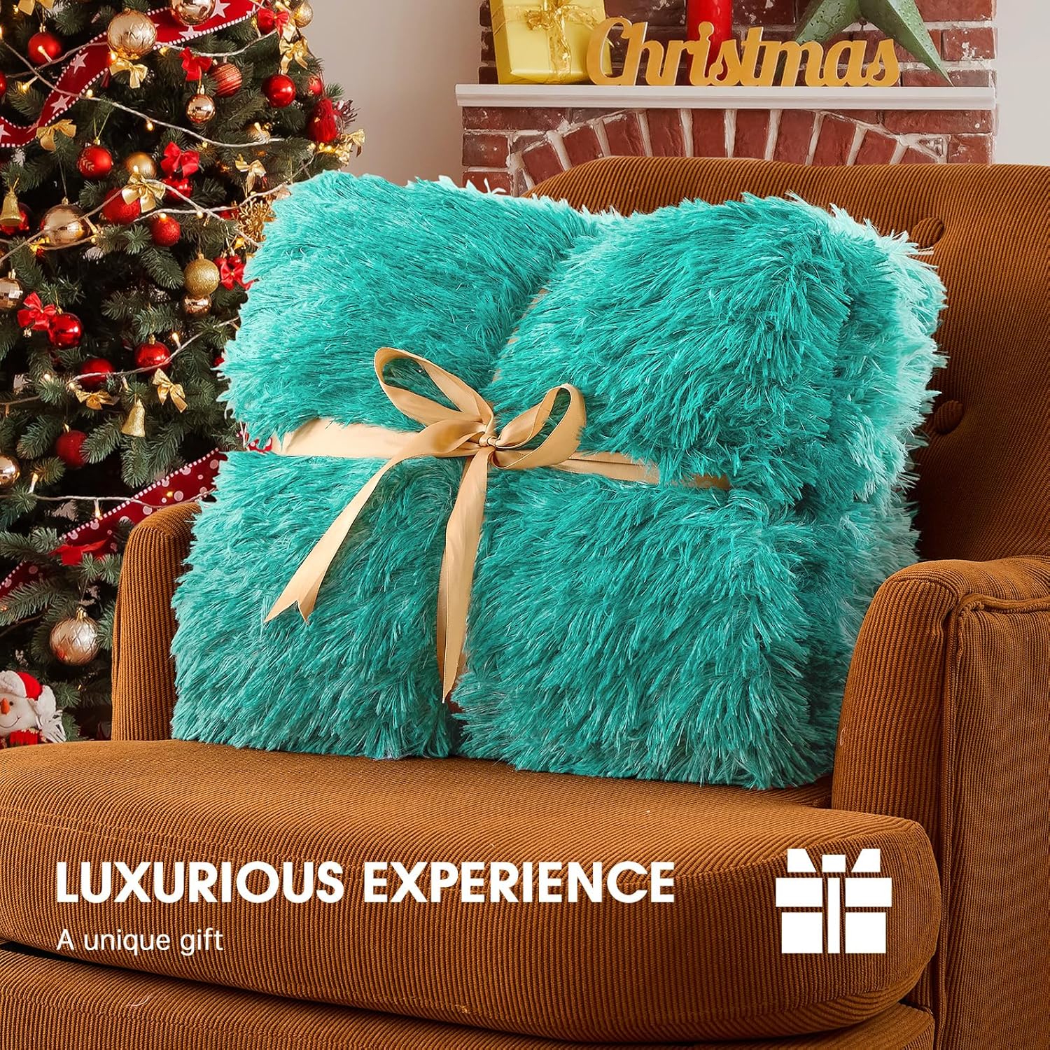Heated Electric Blanket Queen–Faux Fur with Soft Thick SherpaWarm Winter Birthday Gifts for Women Grandma,Dual Control,10 Heat Settings,5 Time Settings, 84x90, Forest Mist