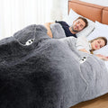 Heated Electric Blanket Queen–Faux Fur with Soft Thick SherpaWarm Winter Birthday Gifts for Women Grandma,Dual Control,10 Heat Settings,5 Time Settings, 84x90, Midnight Black