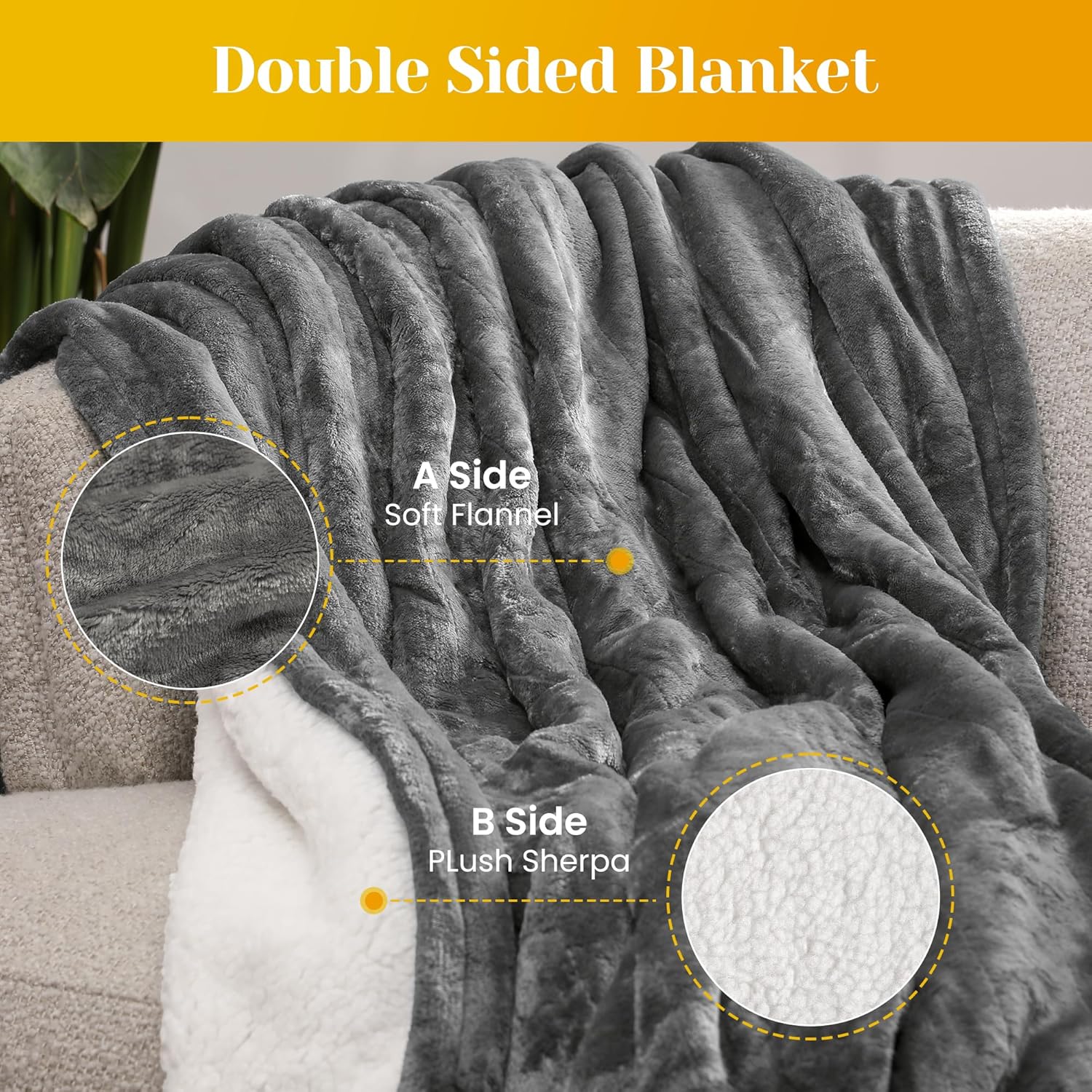 SUNVIVI Heated Blanket King Size with Dual Control, Heating Electric Throw Blanket, 10 Heat Settings, 12 Hours Auto Off, Machine Washable, ETL Certified, Overheating Protection, Grey