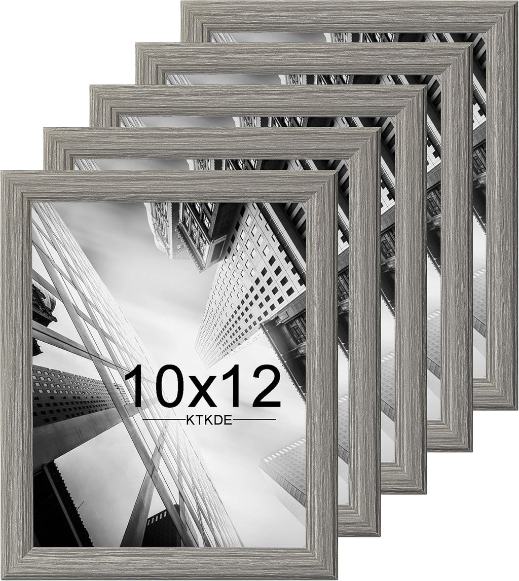 KTKDE 10x12 Picture Frame Set of 5, Wooden frames Grey, Vertical & Horizontal Wall Hanging for Wall or Tapletop Display,Studio Gallery Photo Frame for Photos, Posters & Art Prints