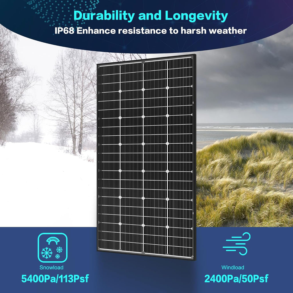 JJN Bifacial 200 Watt Solar Panel, 16BB N-Type 200W 12V 25% High Efficiency 200W Solar Panels, Monocrystalline Solar Module for RV Home Farm Trailer Camper Marine Off-Grid Solar System