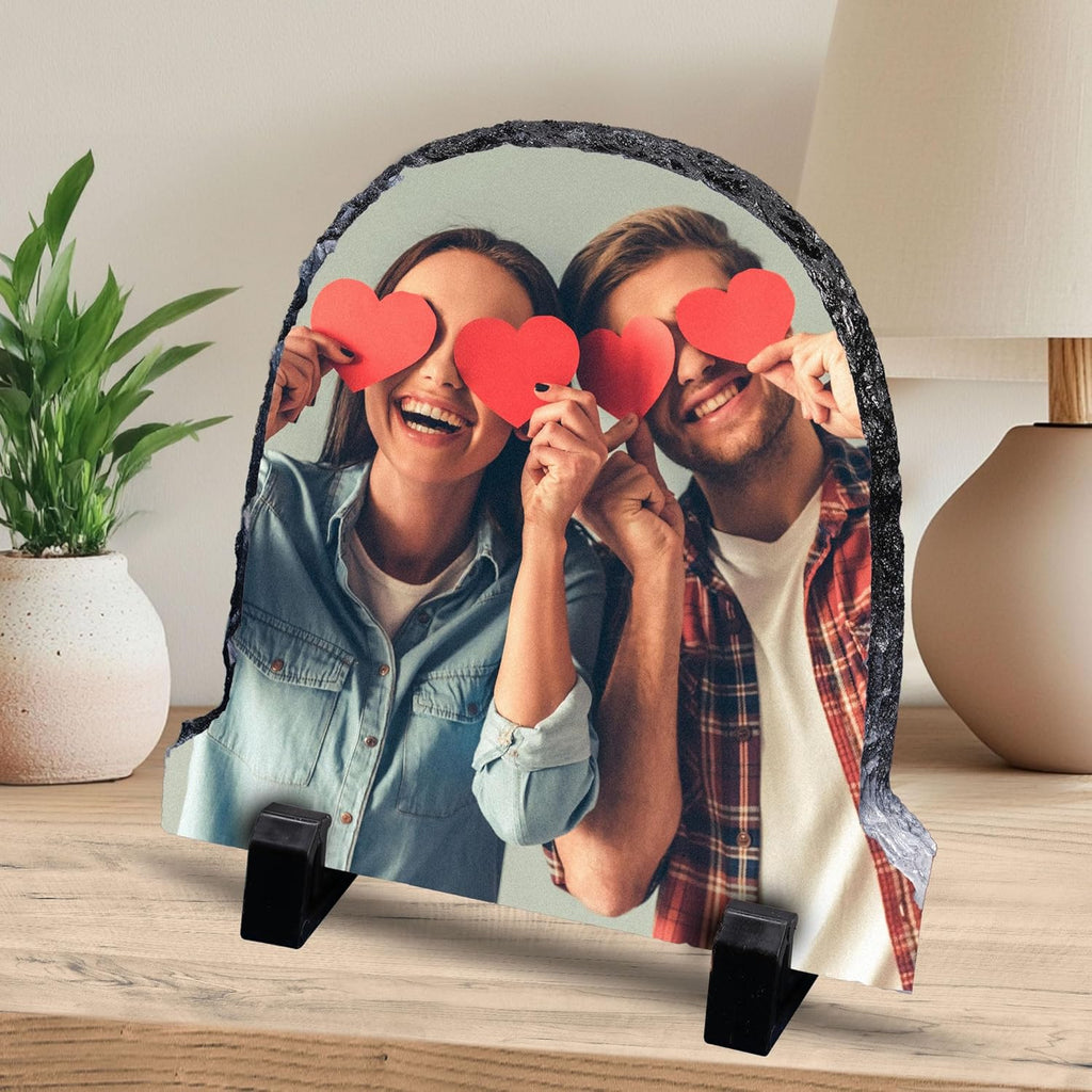 ArtPix 3D Christmas Personalized Slate Plate, Customized Xmas Photo Print Stone, Custom Picture Gift for Wife, Women, Family, Her, Him, Rock Slate Plaque (Large - Semicircle)