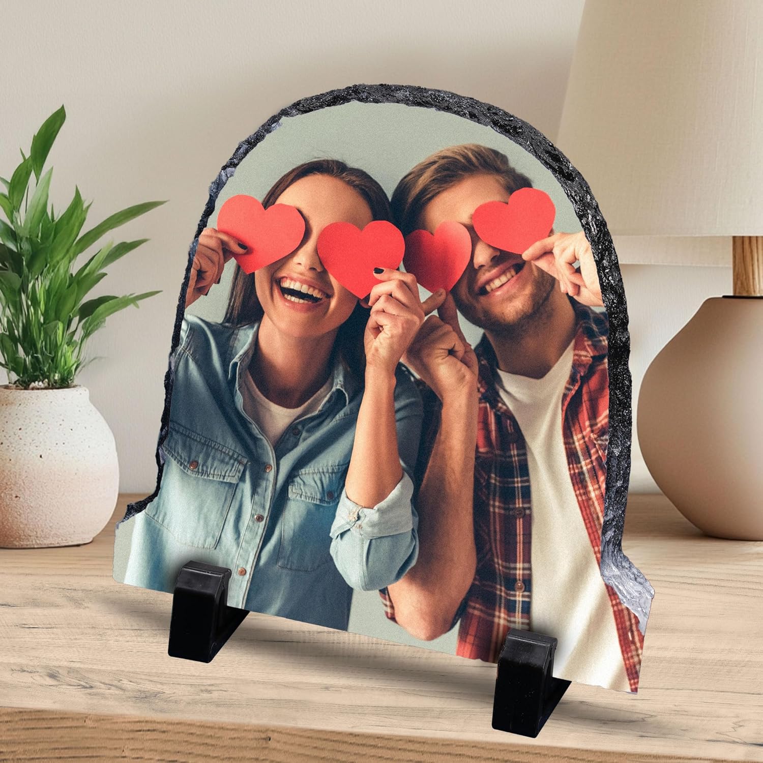 ArtPix 3D Christmas Personalized Slate Plate, Customized Xmas Photo Print Stone, Custom Picture Gift for Wife, Women, Family, Her, Him, Rock Slate Plaque (Large - Semicircle)
