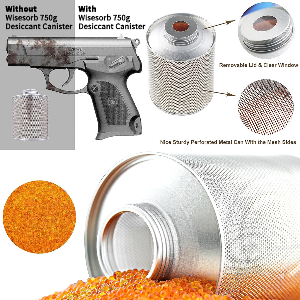 750 Grams 6pcs Gun Safe Dehumidifier, Reusable Canister Desiccant Dehumidifier, Rechargeable 1.65 Lbs Indicating Silica Gel Orange To Green