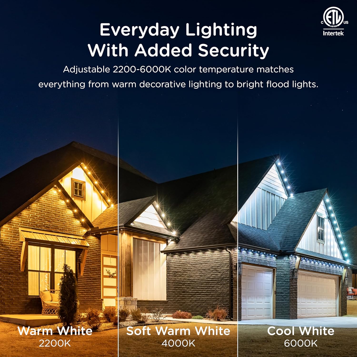 Enbrighten Vibe Eternity Permanent Outdoor Lights for House, 150ft, 108 RGBWIC LEDs, Close Spacing, 33lm, Color Changing, Christmas, Eave Lighting, Smart App, Works with Alexa, Google Home, 85103