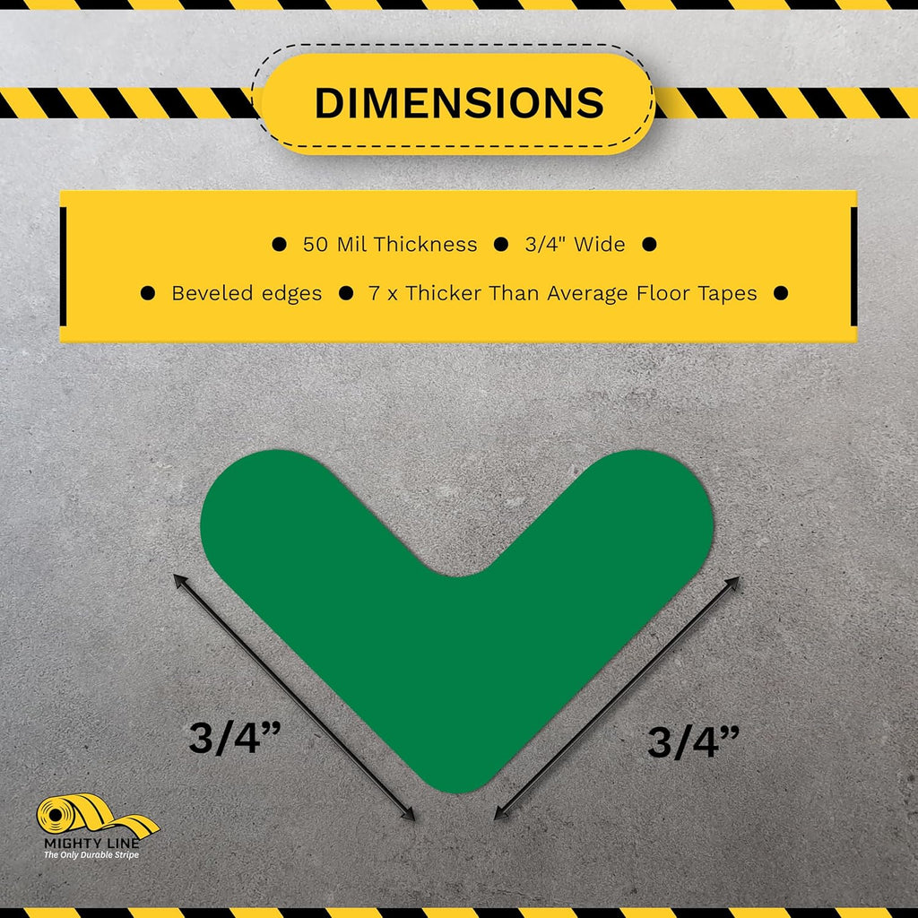 Mighty Line 3/4" Wide Solid Mini Corner Marker Floor Marking Tape, Heavy-Duty, Peel and Stick, Adhesive, Industrial Quality, Green, Pack of 108