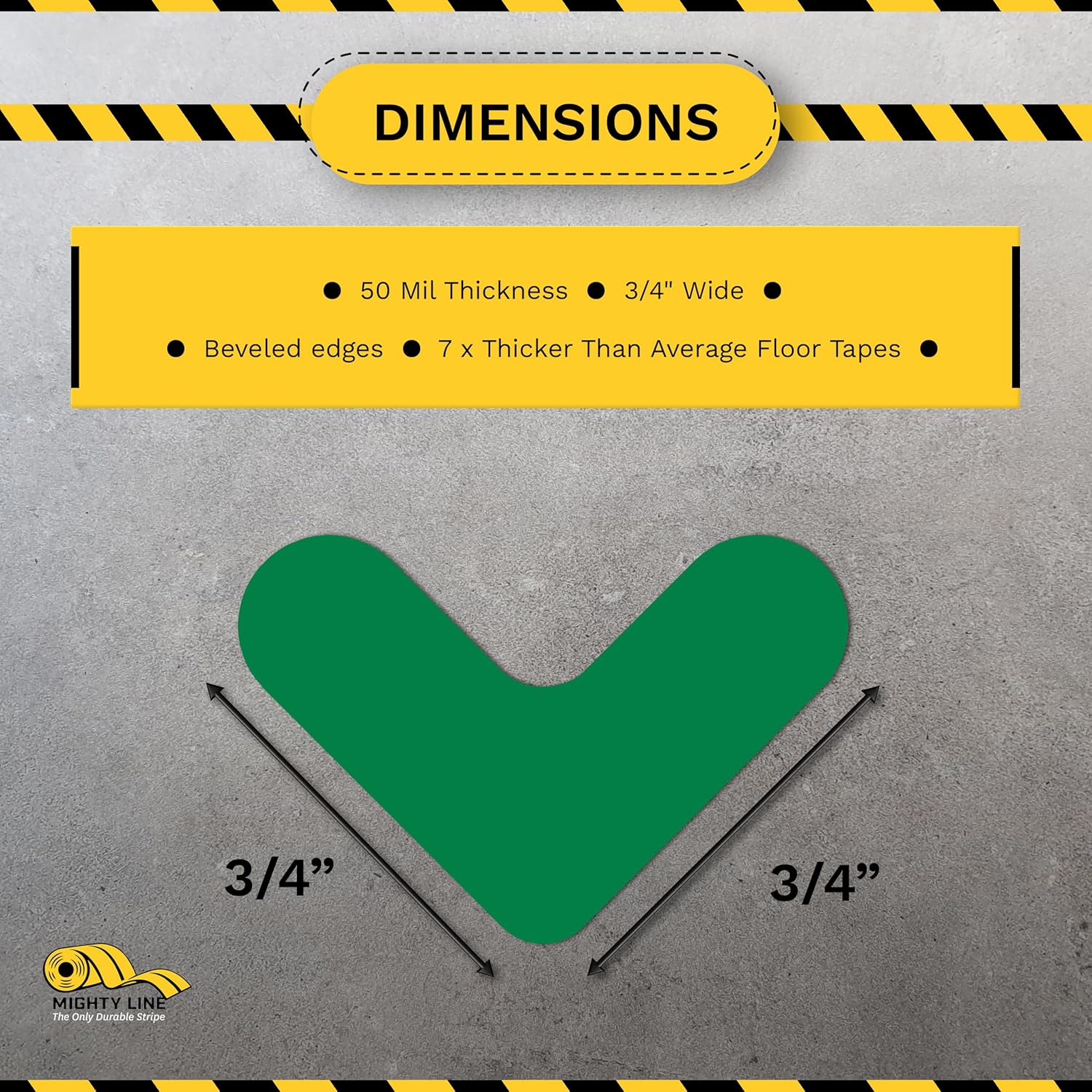 Mighty Line 3/4" Wide Solid Mini Corner Marker Floor Marking Tape, Heavy-Duty, Peel and Stick, Adhesive, Industrial Quality, Green, Pack of 108