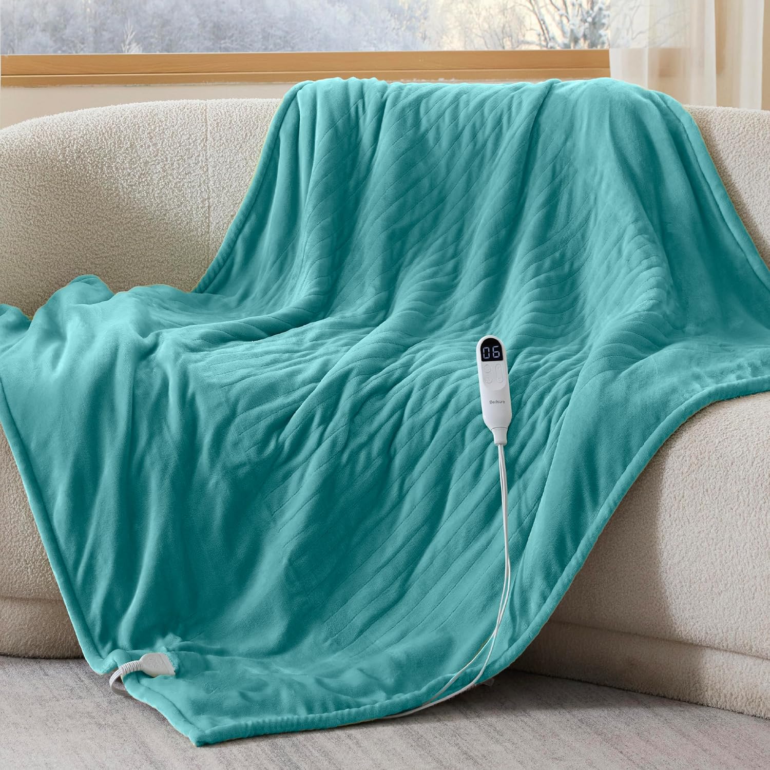 Bedsure Heated Blanket Throw Blanket - Fast Heating Electric Blanket, Soft Flannel Heated Throw with 4 Time Settings, 6 Heating Settings, Warm Gifts for Women Men (50x60 inches, Teal)