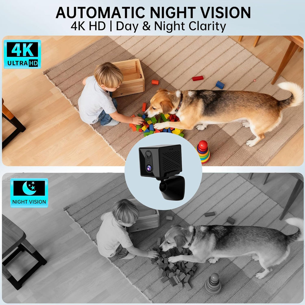 javiscam 4K Security Camera with 64GB SD Card, Battery Powered Security Cam, 100-Day Standby, AI Human Detection, Night Vision, Real-Time Alert, Baby Monitor, Pet Cam for Home or Office